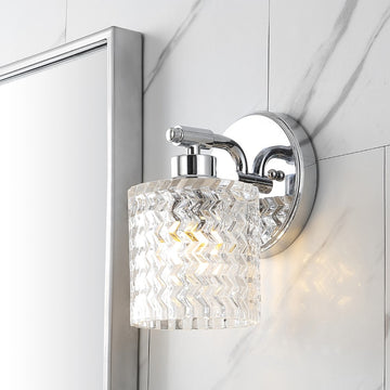 Spaulding Vintage Iron/Chevron Pattern Glass Farmhouse Cottage LED Vanity Light - JONATHAN Y